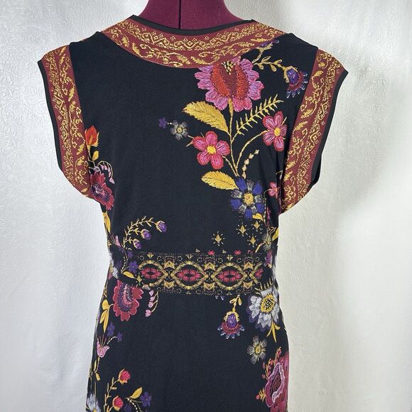 Fuzzi Floral Print Black Multicolored Surplice Midi Dress Sz XL Feminine Y2K - Picture 9 of 16